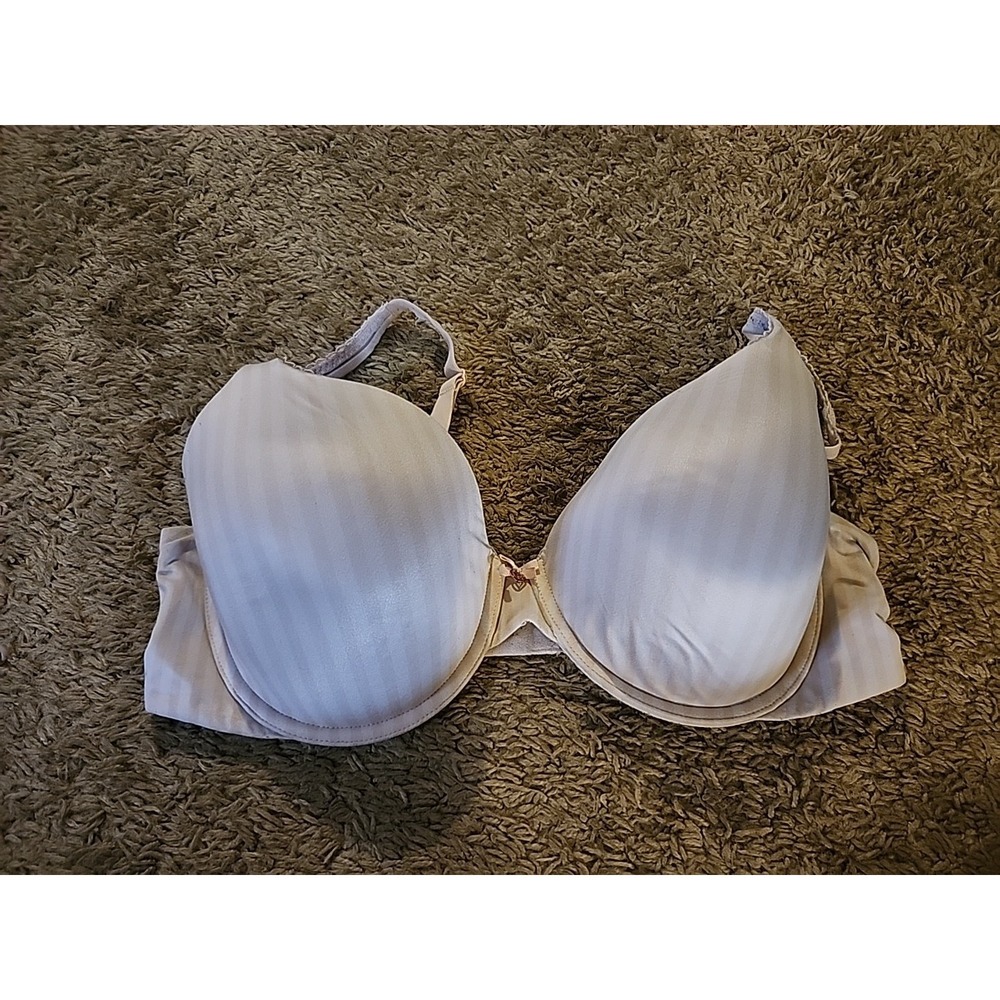 Victoria's Secret Lined Perfect Coverage Pink White Striped Bra 38D